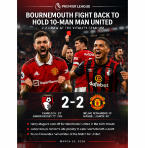 Bournemouth Hold 10-Man Manchester United in 2-2 Thriller